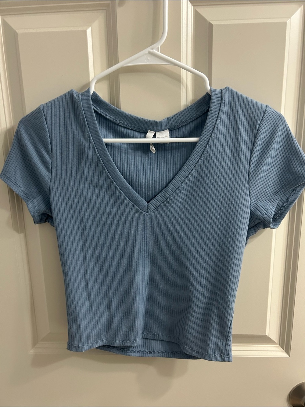 Tilly's Ribbed V-Neck Crop Top - Dusty Blue